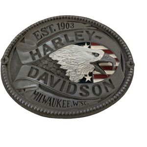 Vintage Harley Davidson Belt Buckle Bald Eagle Oval Raintree 70s USA Matte Grey